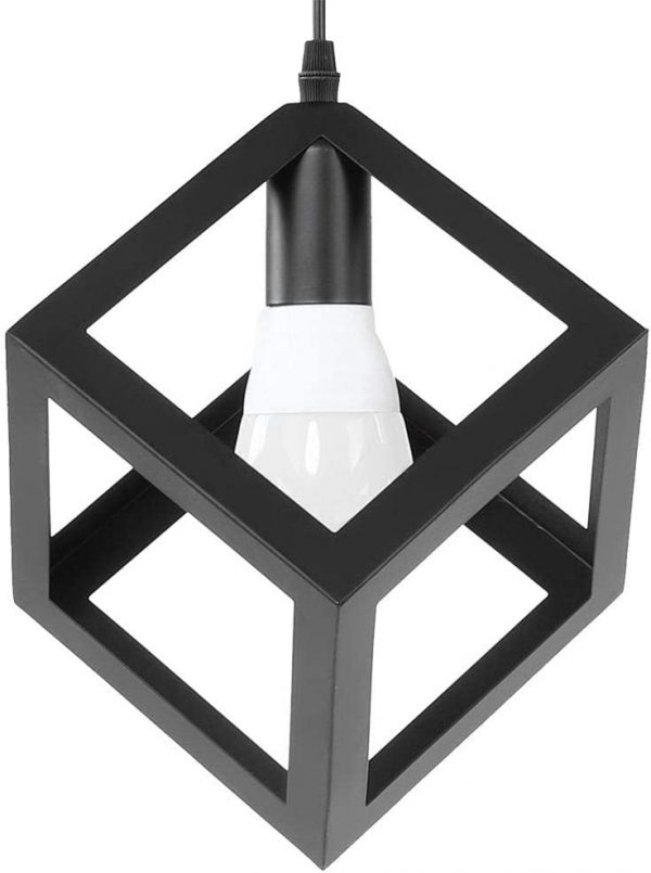 Lampada a sospensione industriale moderna gabbia di metallo cubo Bianco e Nero - immagine 2
