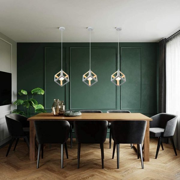 Lampada a sospensione industriale moderna gabbia di metallo cubo Bianco e Nero - immagine 11