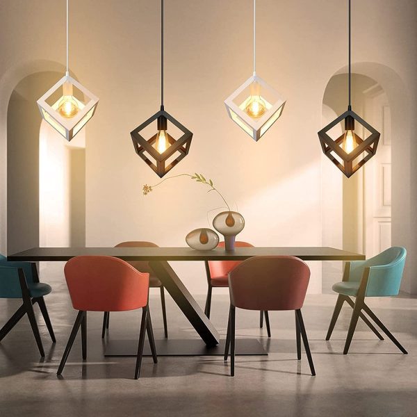 Lampada a sospensione industriale moderna gabbia di metallo cubo Bianco e Nero