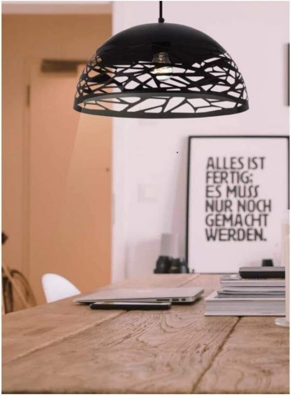 Lampadario sospeso a campana cupola luce led E27 in metallo nero bianco moderno Bianco e Nero - immagine 12