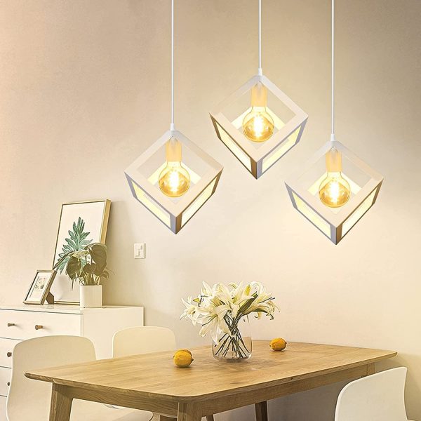 Lampada a sospensione industriale moderna gabbia di metallo cubo Bianco e Nero - immagine 13
