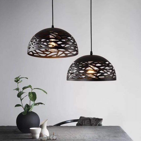 Lampadario sospeso a campana cupola luce led E27 in metallo nero bianco moderno Bianco e Nero