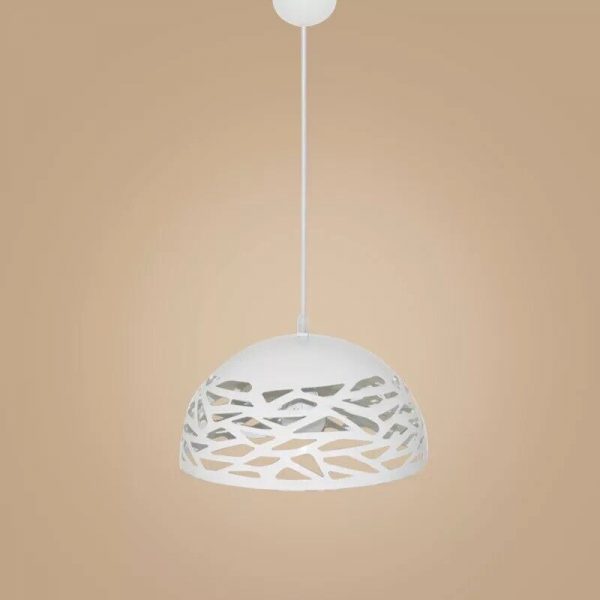 Lampadario sospeso a campana cupola luce led E27 in metallo nero bianco moderno Bianco e Nero - immagine 14