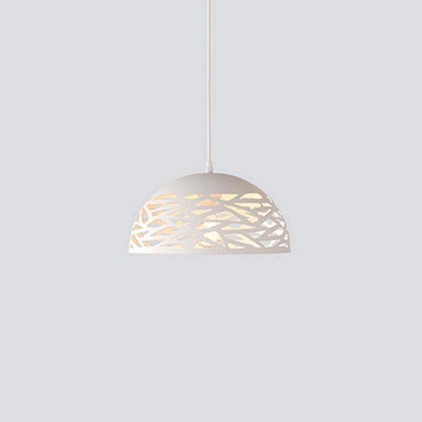 Lampadario sospeso a campana cupola luce led E27 in metallo nero bianco moderno Bianco e Nero - immagine 17