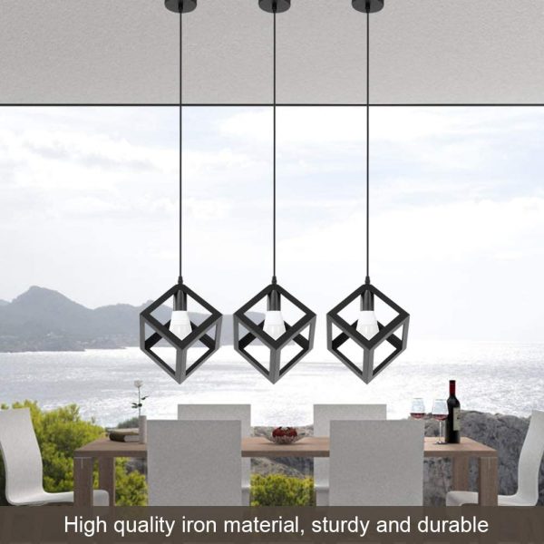 Lampada a sospensione industriale moderna gabbia di metallo cubo Bianco e Nero - immagine 3