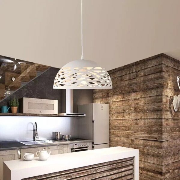 Lampadario sospeso a campana cupola luce led E27 in metallo nero bianco moderno Bianco e Nero - immagine 3