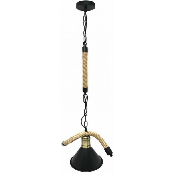 Lampadario Corda In Canapa Paralume Portalampada E27 Campana Stile Retrò - immagine 3