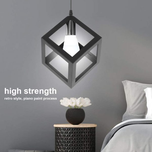 Lampada a sospensione industriale moderna gabbia di metallo cubo Bianco e Nero - immagine 4