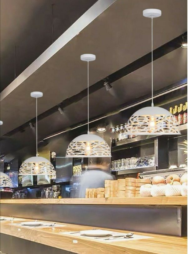 Lampadario sospeso a campana cupola luce led E27 in metallo nero bianco moderno Bianco e Nero - immagine 4