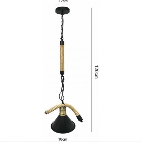 Lampadario Corda In Canapa Paralume Portalampada E27 Campana Stile Retrò - immagine 4
