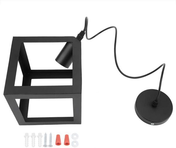Lampada a sospensione industriale moderna gabbia di metallo cubo Bianco e Nero - immagine 5