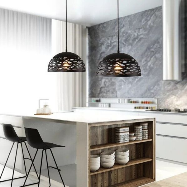 Lampadario sospeso a campana cupola luce led E27 in metallo nero bianco moderno Bianco e Nero - immagine 5