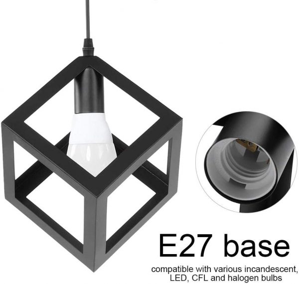 Lampada a sospensione industriale moderna gabbia di metallo cubo Bianco e Nero - immagine 6