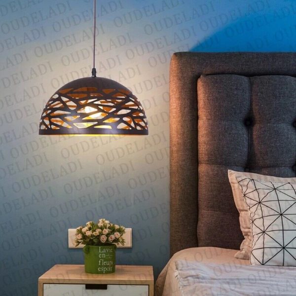 Lampadario sospeso a campana cupola luce led E27 in metallo nero bianco moderno Bianco e Nero - immagine 9