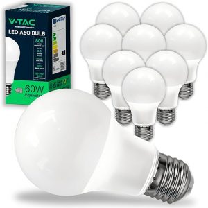 V-TAC 10x Lampadine LED Attacco E27 8,5W (Equivalenti a 60W) A60 - 806 Lumen