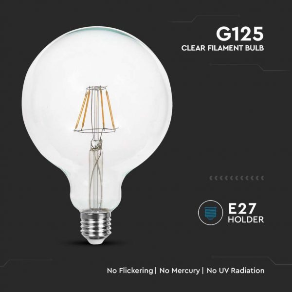 V-TAC Lampadina LED E27 12W G125 Filamento Trasparente - immagine 3