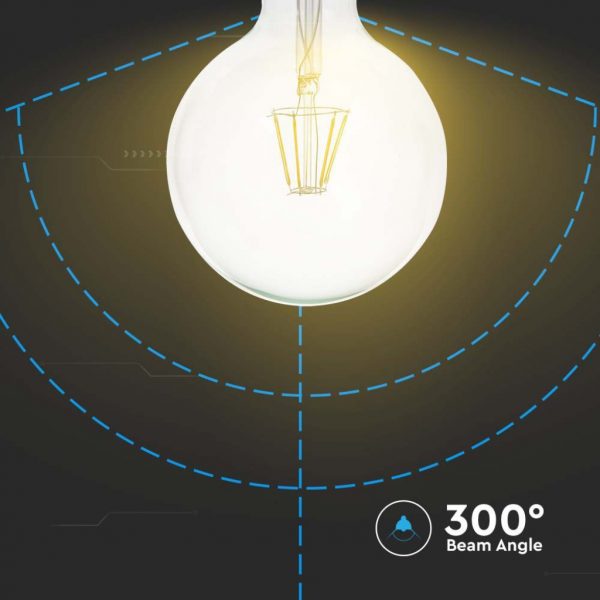 V-TAC Lampadina LED E27 12W G125 Filamento Trasparente - immagine 4