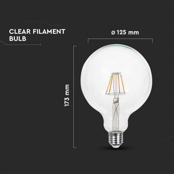 V-TAC Lampadina LED E27 12W G125 Filamento Trasparente - immagine 2