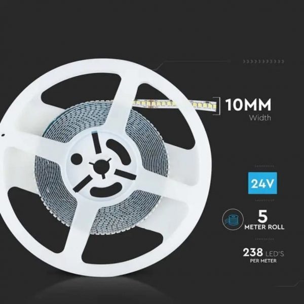 V-TAC Strip LED 18W/mt 24V IP20 10mm 5mt - immagine 2