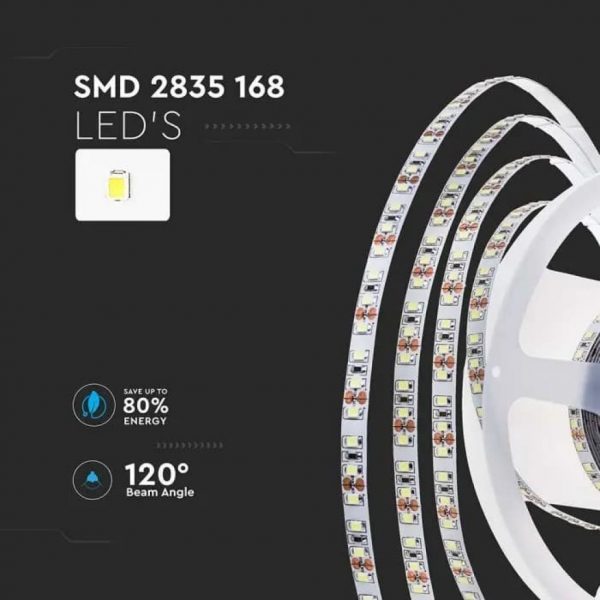 V-TAC Strip LED SMD2835 12W/m 5m 168 LED/m 140LM/W 24V IP20 10mm - immagine 6