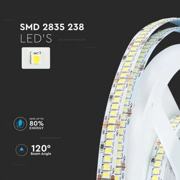 V-TAC Strip LED 18W/mt 24V IP20 10mm 5mt - immagine 8