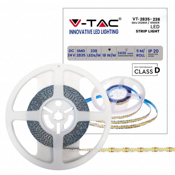 V-TAC Strip LED 18W/mt 24V IP20 10mm 5mt