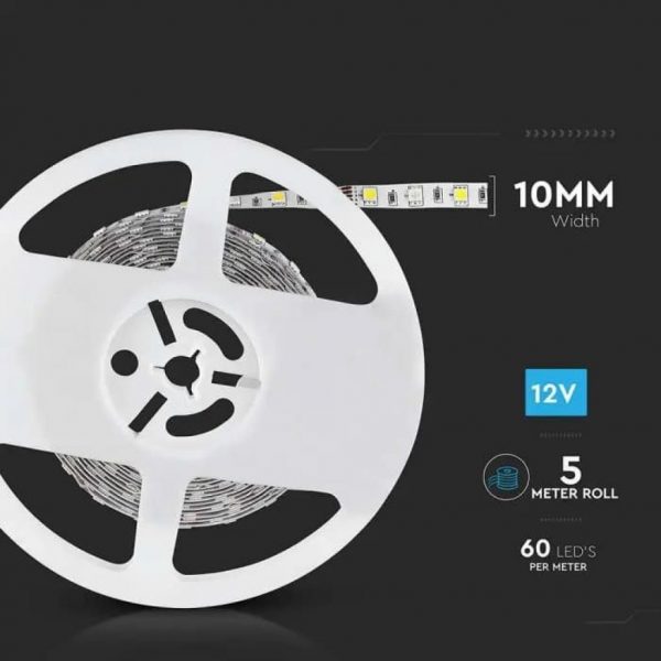 V-TAC Strip LED SMD5050 8W/m 5m 60 LED/m 12V RGB + w(w/n/c) IP20 10mm - immagine 2