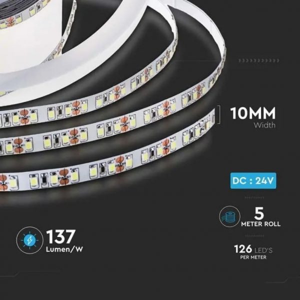V-TAC Strip LED SMD2835 8W/m 5m 120 LED/m 137LM/W 24V IP20 10m - immagine 2
