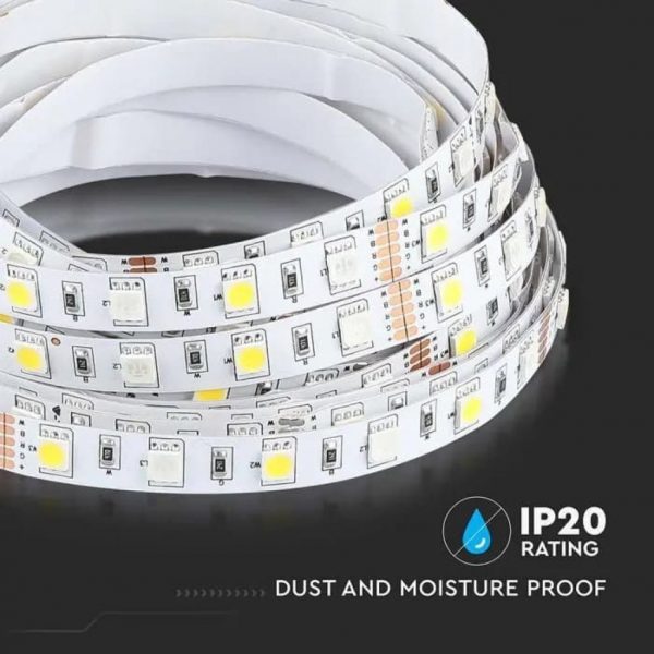 V-TAC Strip LED SMD5050 8W/m 5m 60 LED/m 12V RGB + w(w/n/c) IP20 10mm - immagine 4