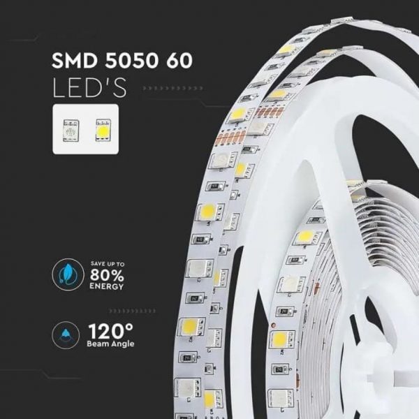 V-TAC Strip LED SMD5050 8W/m 5m 60 LED/m 12V RGB + w(w/n/c) IP20 10mm - immagine 5
