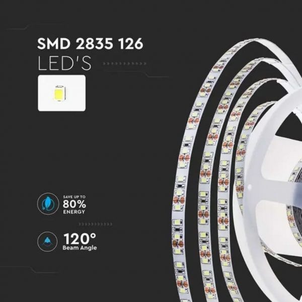 V-TAC Strip LED SMD2835 8W/m 5m 120 LED/m 137LM/W 24V IP20 10m - immagine 6