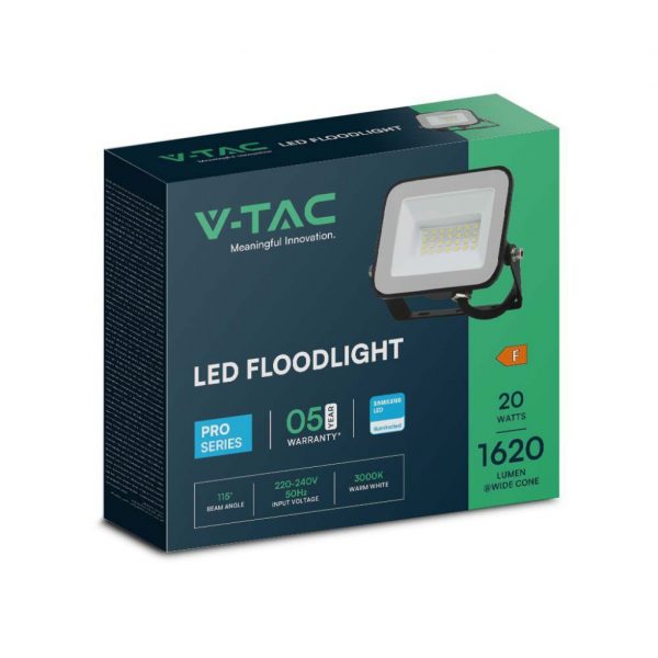 V-TAC Faro LED Chip Samsung 20W Colore Nero IP65