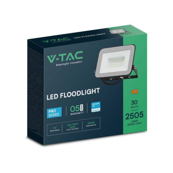 V-TAC Faro LED Chip Samsung 30W Colore Nero IP65