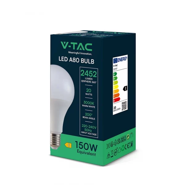 V-TAC Lampadina LED E27 20W 120LM/W A80 Confezione da 10 - immagine 4