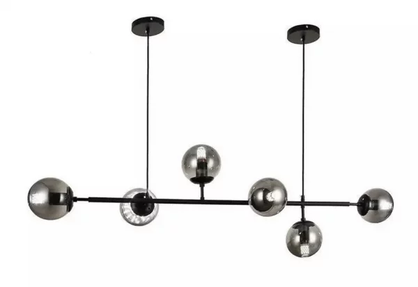 Lampadario Nero 6 sfere Fumè E27