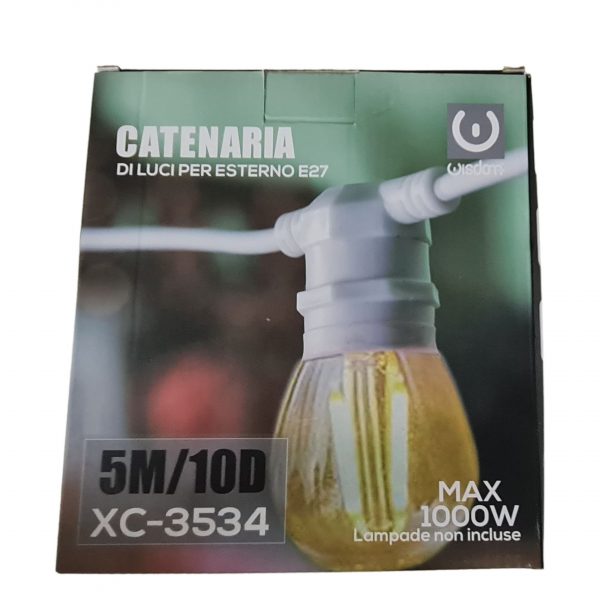 CATENARIA 5 METRI PER 10 LAMPADINE LED E27 PER ESTERNO IP65