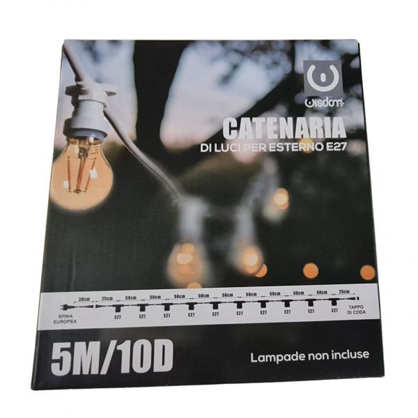 CATENARIA 5 METRI PER 10 LAMPADINE LED E27 PER ESTERNO IP65 - immagine 3