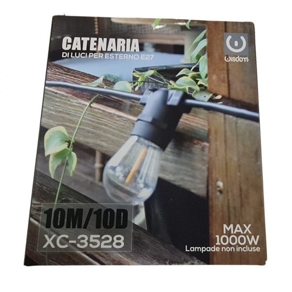 CATENARIA LUMINOSA 10 METRI PER 10 LAMPADINE LED E27 DA ESTERNO IP65 - immagine 2