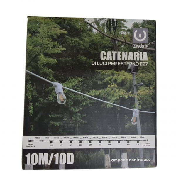CATENARIA LUMINOSA 10 METRI PER 10 LAMPADINE LED E27 DA ESTERNO IP65 - immagine 5