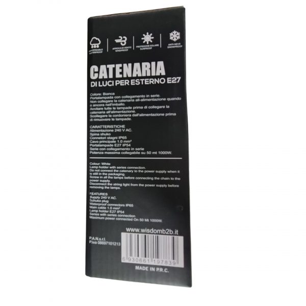 CATENARIA 5 METRI PER 10 LAMPADINE LED E27 PER ESTERNO IP65 - immagine 4