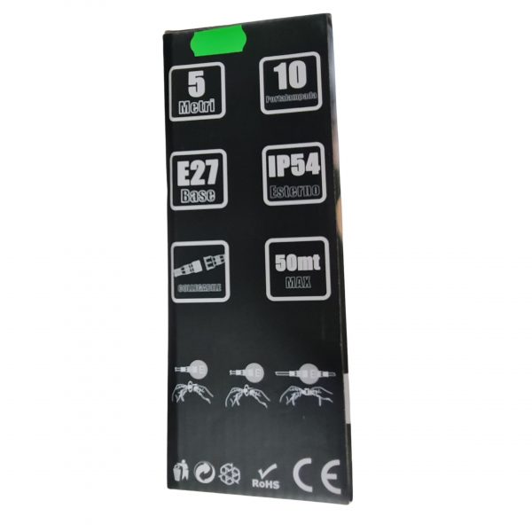 CATENARIA 5 METRI PER 10 LAMPADINE LED E27 PER ESTERNO IP65 - immagine 5