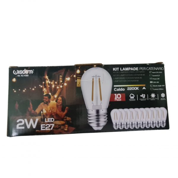 Confezione 10 Lampadine Led 2W Vetro Trasparente a Filamento luce bianco caldo 2200K - immagine 3
