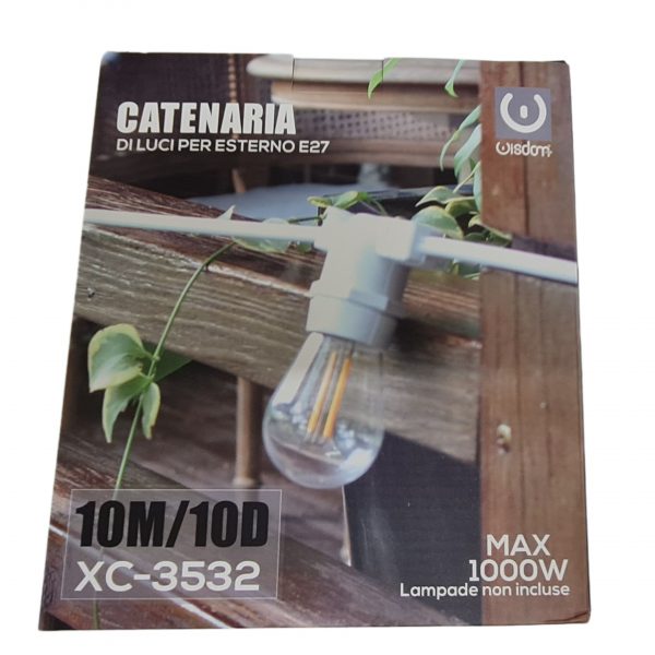CATENARIA LUMINOSA 10 METRI PER 10 LAMPADINE LED E27 DA ESTERNO IP65 - immagine 6