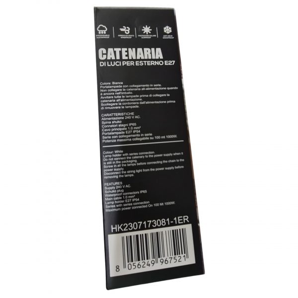 CATENARIA LUMINOSA 10 METRI PER 10 LAMPADINE LED E27 DA ESTERNO IP65 - immagine 7
