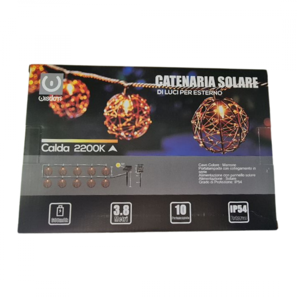 Catena luminosa a Led decorativa con pannello solare 3,8 metri 10 sfere Bianco Caldo 2200K - immagine 4