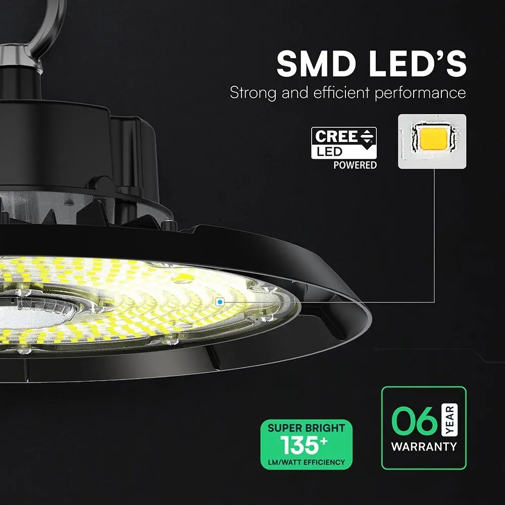 Campana Industriale LED Chip CREE 200W 135LM/W UFO Nera 6500K IP65 - immagine 3