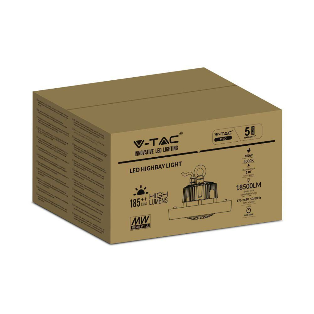 Campana Industriale LED 100W 185LM/W UFO Driver MW Mean Well 110° 4000K Dimmerabile IP65 - immagine 8