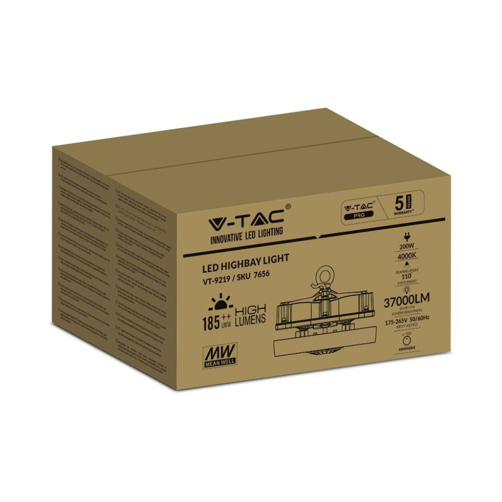 Campana Industriale LED 200W 185LM/W UFO Driver MW Mean Well 110° 4000K Dimmerabile IP65 - immagine 8