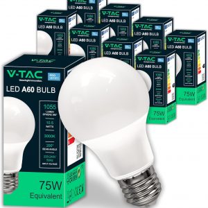 V-TAC 10x Lampadine LED Attacco E27 10,5W (Equivalenti a 75W) A60 - 1055 Lumen