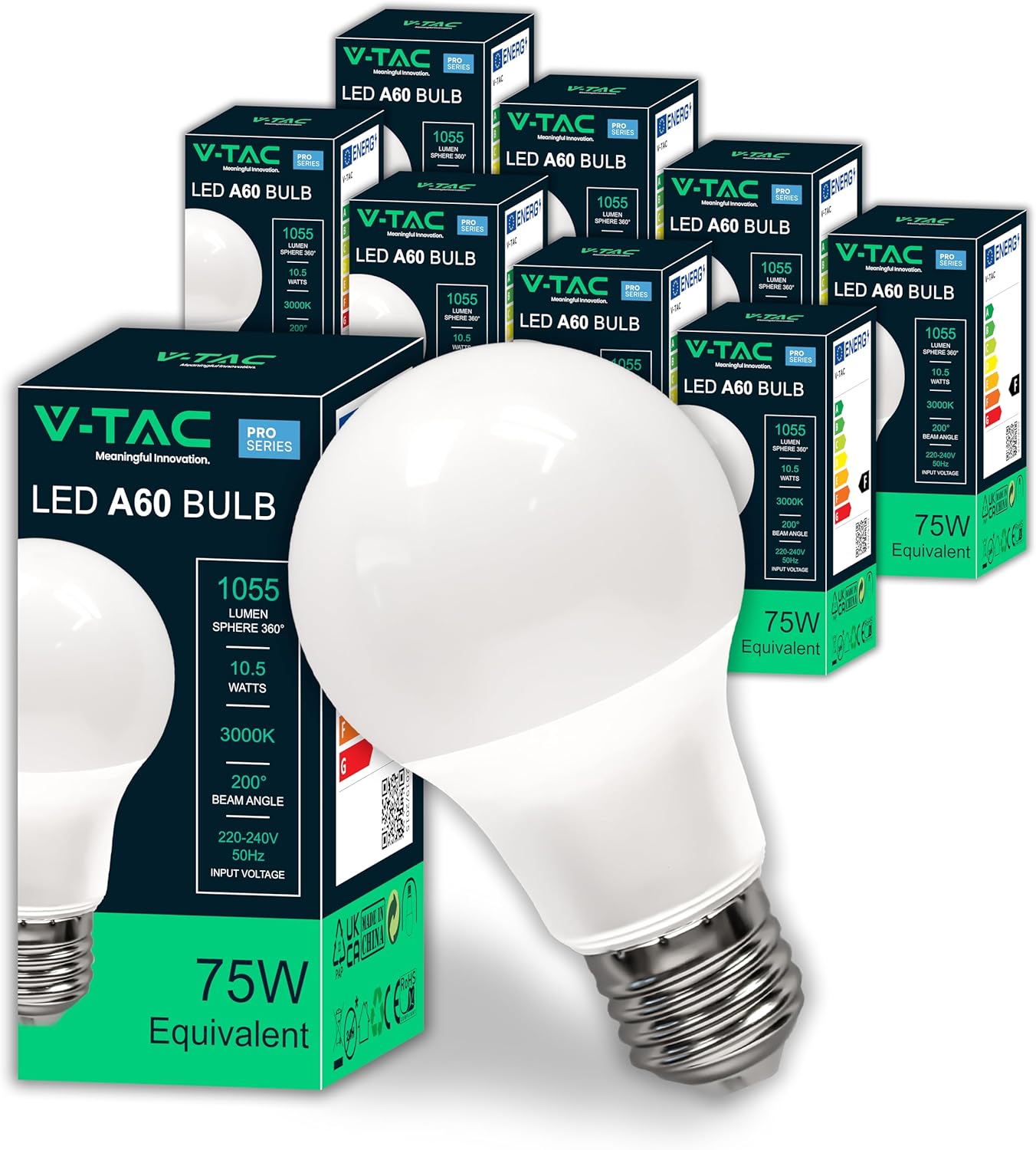 V-TAC 10x Lampadine LED Attacco E27 10,5W (Equivalenti a 75W) A60 - 1055 Lumen